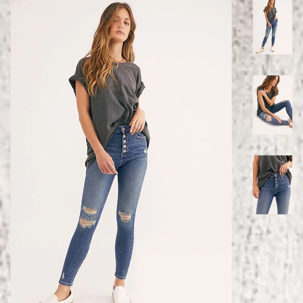 New Free People Sabrina Super Skinny High Rise Button Fly Jeans - Size 28